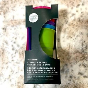 5 24oz Starbucks (Color changing reusable cups with straws) NWT